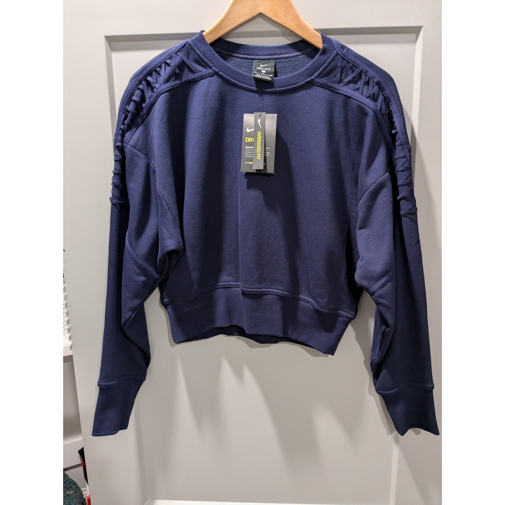Nike Dri-FIT Oversized‎ Fit Training Sweatshirt Womens Small Navy Blue Top